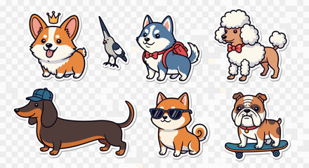 Cartoon dogs and cat stickers. © Nb