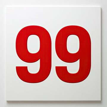Bold red number ninety-nine on a clean white textured square