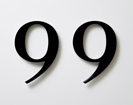 Two large black numbers, ninety-nine, presented on a bright white surface