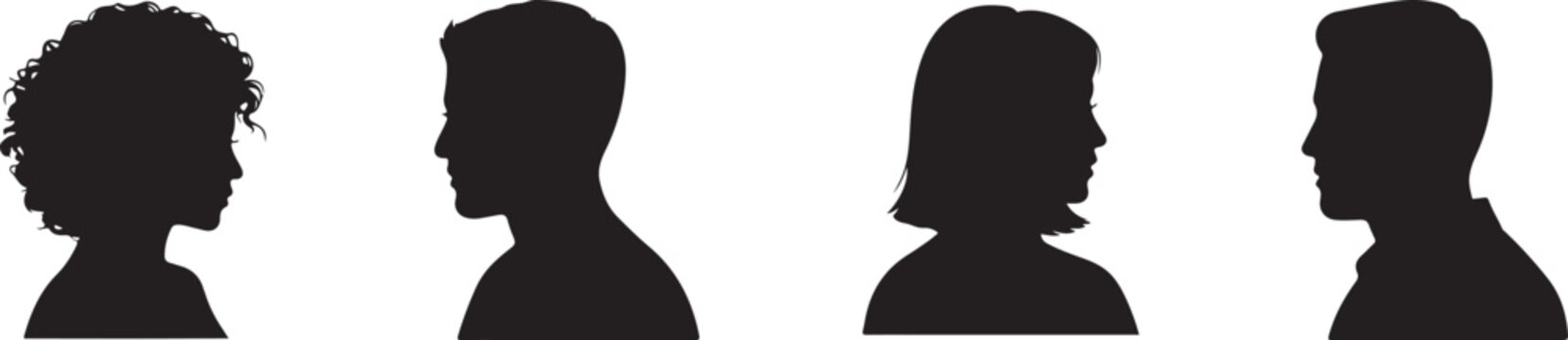 Silhouette of four people with different hairstyles looking right