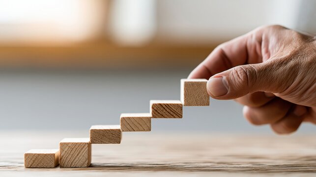 Hand Placing Last Wooden Block Business Strategy Concept
