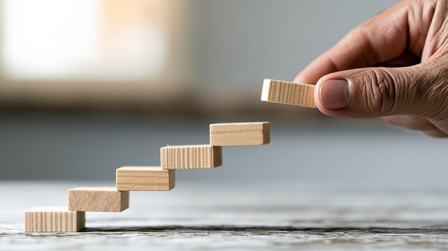 Hand Placing Last Wooden Block Business Strategy Concept