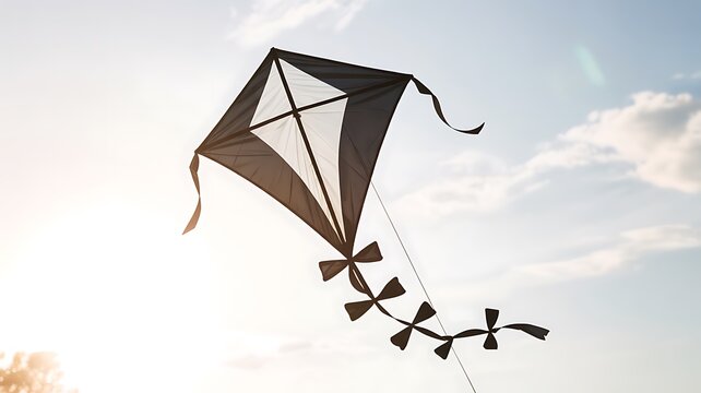 Black Diamond Kite Flying in Blue Sky Outdoor Recreation Makar Sankranti Festival and Freedom Concept
