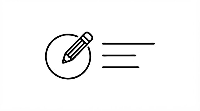 Minimal Line Art Pencil Edit Icon with Text Lines on White Background