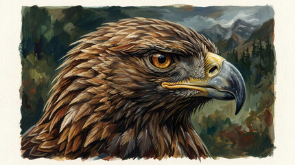 Obraz premium Majestic Golden Eagle Portrait Detailed Gouache Painting