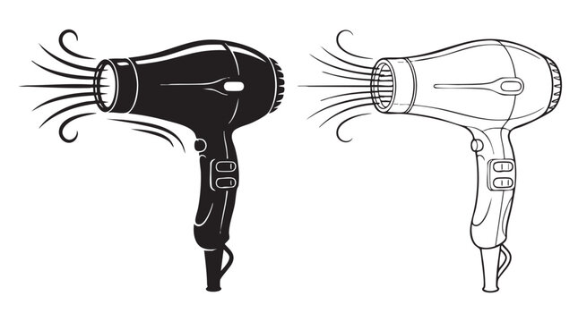 black vector bundle icon hair dryer tool set illustration