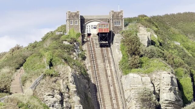 Vintage cliff passenger train descending detail