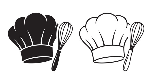 chef's hat and whisk black vector bundle icon