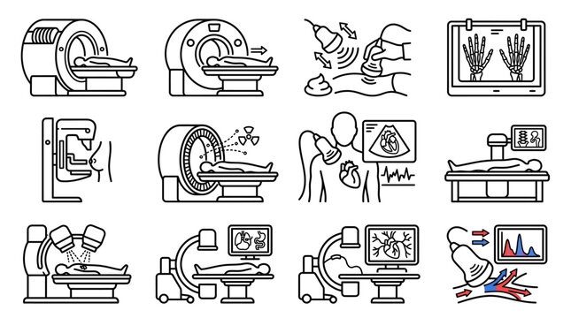 Medical Imaging Diagnostic Procedures Icons Set.