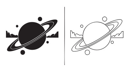 saturn vector bundle icon rising over mountains black black vector bundle icon © Shamsul