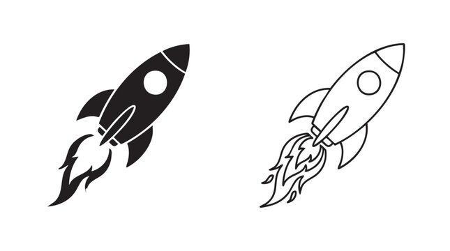 black vector bundle icon rockets launching with flames