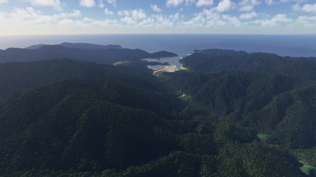 Drone aerial view of Abel Tasman National Park in South Island. New Zealand