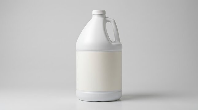 White plastic gallon jug container with a blank label for branding design. 1 gallon jug