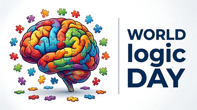 World logic day concept human brain constructed from colorful puzzle pieces