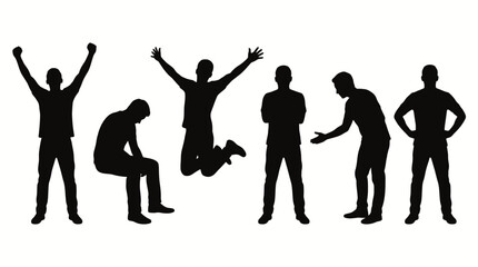 Fototapeta premium Set of black silhouettes of men in various poses.