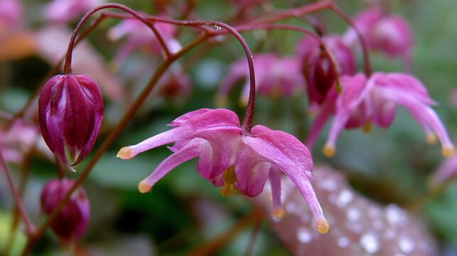 Vibrant Red Barrenwort Epimedium Rubrum Pink Flowers Soft Colours Photo