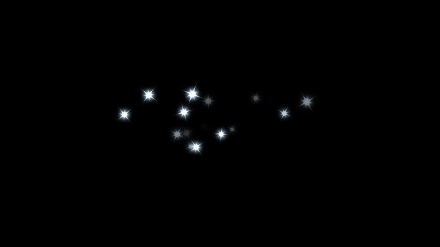 4k Magic glitter star explosion animation, cinematic twinkle light burst effect, blinking cartoon shine stars sparkle, flat, vector, flat vector doodles, fast glittering star lines on black screen.