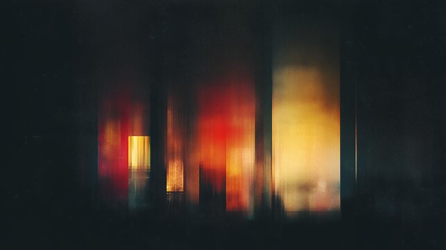 Abstract vertical film burn light leaks with vintage grunge texture and moody colorful illumination on dark background.
