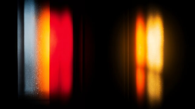 Soft vertical light leak and refraction effect with warm red and yellow tones simulating window glass reflection.