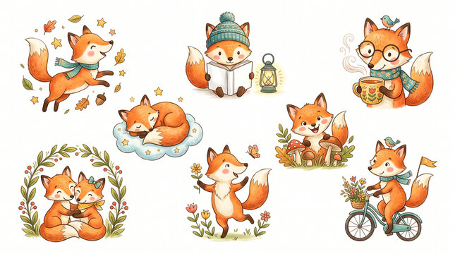 funny animals foxy cute vector drawing