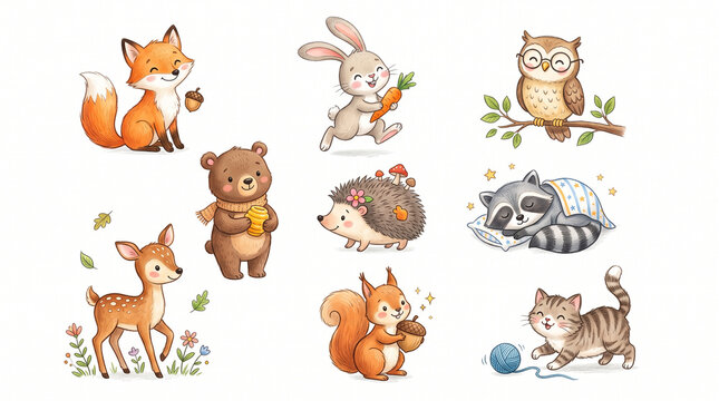 set of  cute animals vector drawing