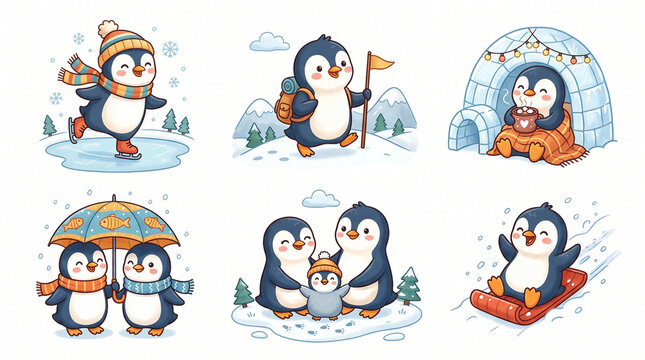 vector illustration of a cute pinguins