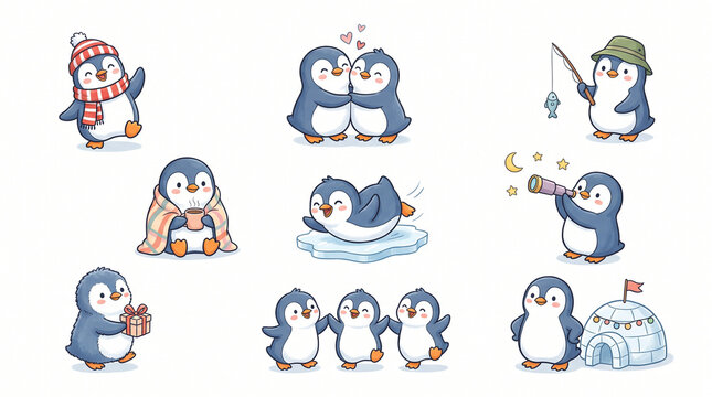 set of cartoon penguin
