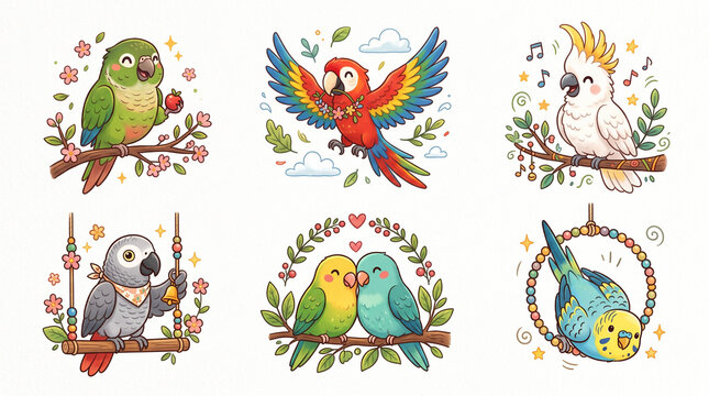set of cartoon birds vector drawing 