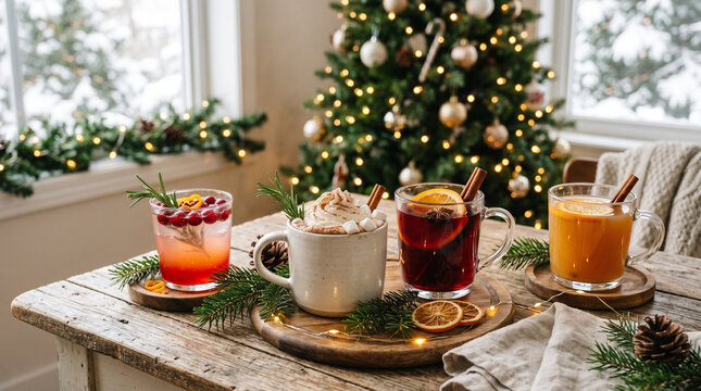 christmas table setting drinks