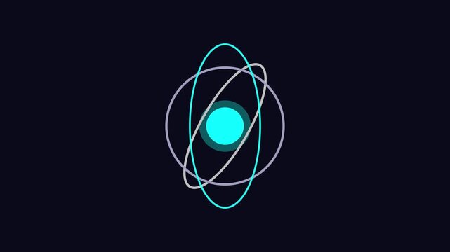 Abstract atom model animation with glowing orbital rings for science and technology concepts 4k physics