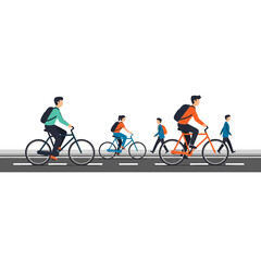 Obraz premium People cycling and walking on road