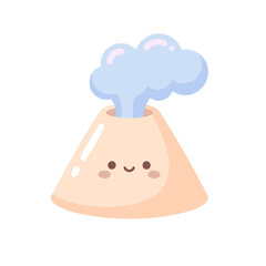 Volcano Illustration in Cute Kawaii Cartoon Style with pastel color palette © Felipe