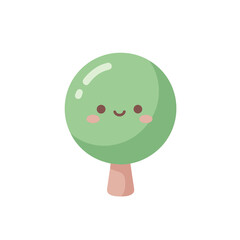 Round Green Tree Illustration in Cute Kawaii Cartoon Style © Felipe