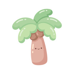 Round Green coconut Tree Illustration in Cute Kawaii Cartoon Style © Felipe
