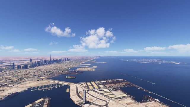 Drone aerial shot of Dubai Maritime City. Dubai. United Arab Emirates