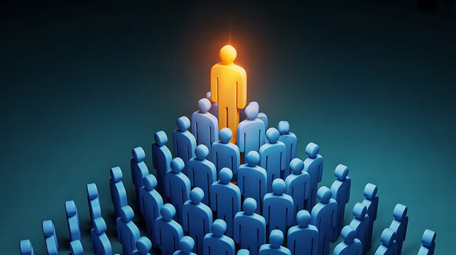 Leadership concept with standing figure inspiring business team success