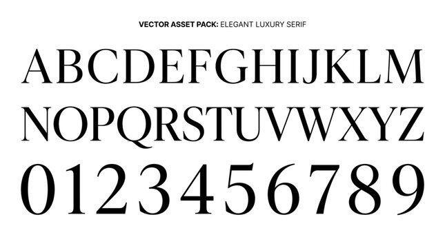 A digital font specimen sheet displaying the uppercase alphabet and numbers in a classic serif typeface