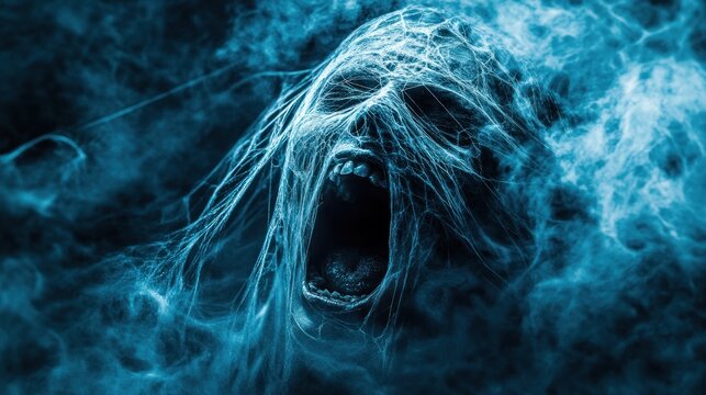 Abstract illustration of a screaming face in blue