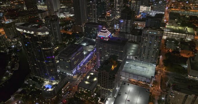 Fort Lauderdale Florida Aerial v10 right to left parallax effect flying over downtown at night drone view - DJI Inspire 2, X7, 6k - March 2020