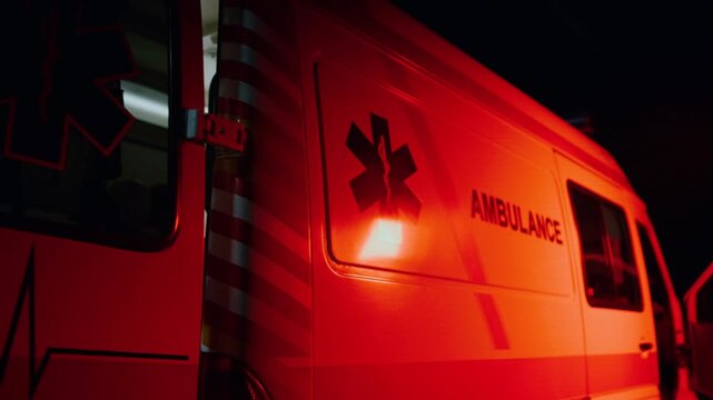 ambulance red bus on the road
