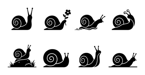 Snail Icons Set, Garden Mollusk Vector Graphics, Cute Gastropod Silhouettes Collection © Aditya