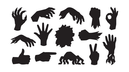 Fototapeta premium Collection of Hand Drawn Animal and Human Hands Silhouettes on White Background