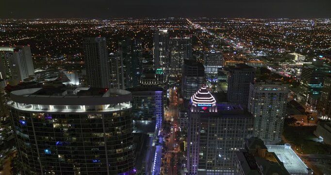 Fort Lauderdale Florida Aerial v13 dramatic reveal of the downtown skyline at night - DJI Inspire 2, X7, 6k - March 2020