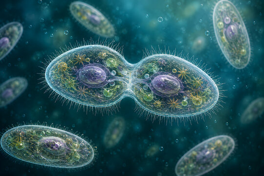 microscopic paramecium cell division biology