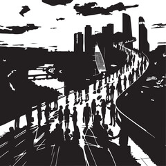 Obraz premium Cityscape, Urban Landscape, Black and White, Vector Illustration, City Life, Modern Metropolis