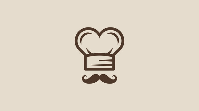 Stylized chef's hat with heart and mustache vector icon. Represents passion for cooking, food, and baking. Ideal for restaurant or bakery branding.