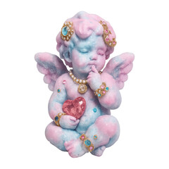 Fototapeta premium PNG Pastel cherub with jeweled heart.
