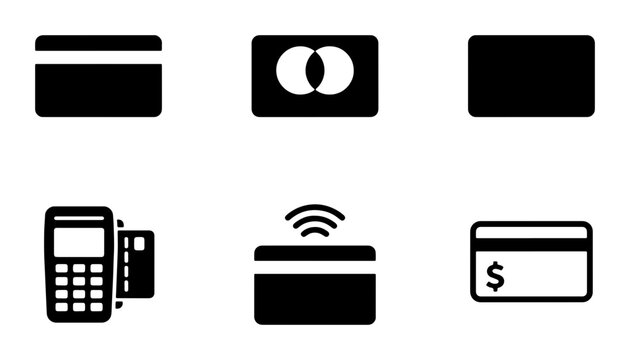Credit Card Icons, Payment Terminal, Contactless Symbol, Financial Transaction Icons, Vector Set