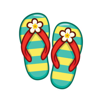 Summer Sandals Icon Sticker Clipart, Cute Cartoon Beach Flip Flops Hand Drawn Illustration