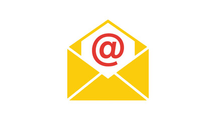 Obraz premium A yellow envelope with a red at symbol inside represents email communication.